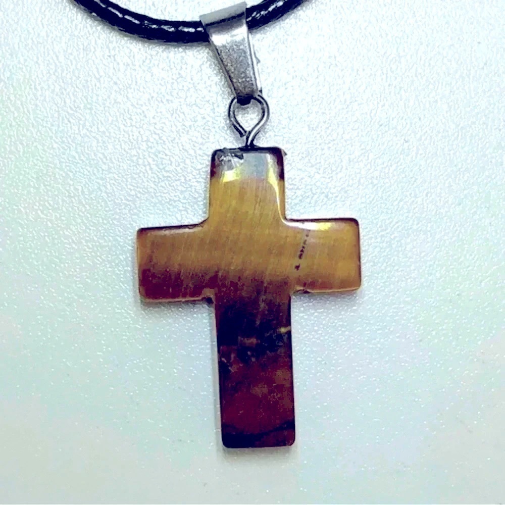 Tiger Eye Cross Natural Braided Stainless Steel Necklace NWT